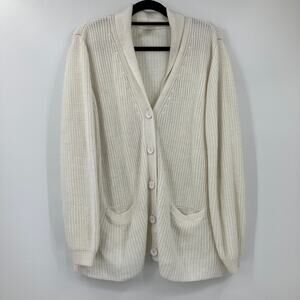 Blair White Chunky Knit Oversized Loose Fit V Neck Button Front Sweater Cardigan